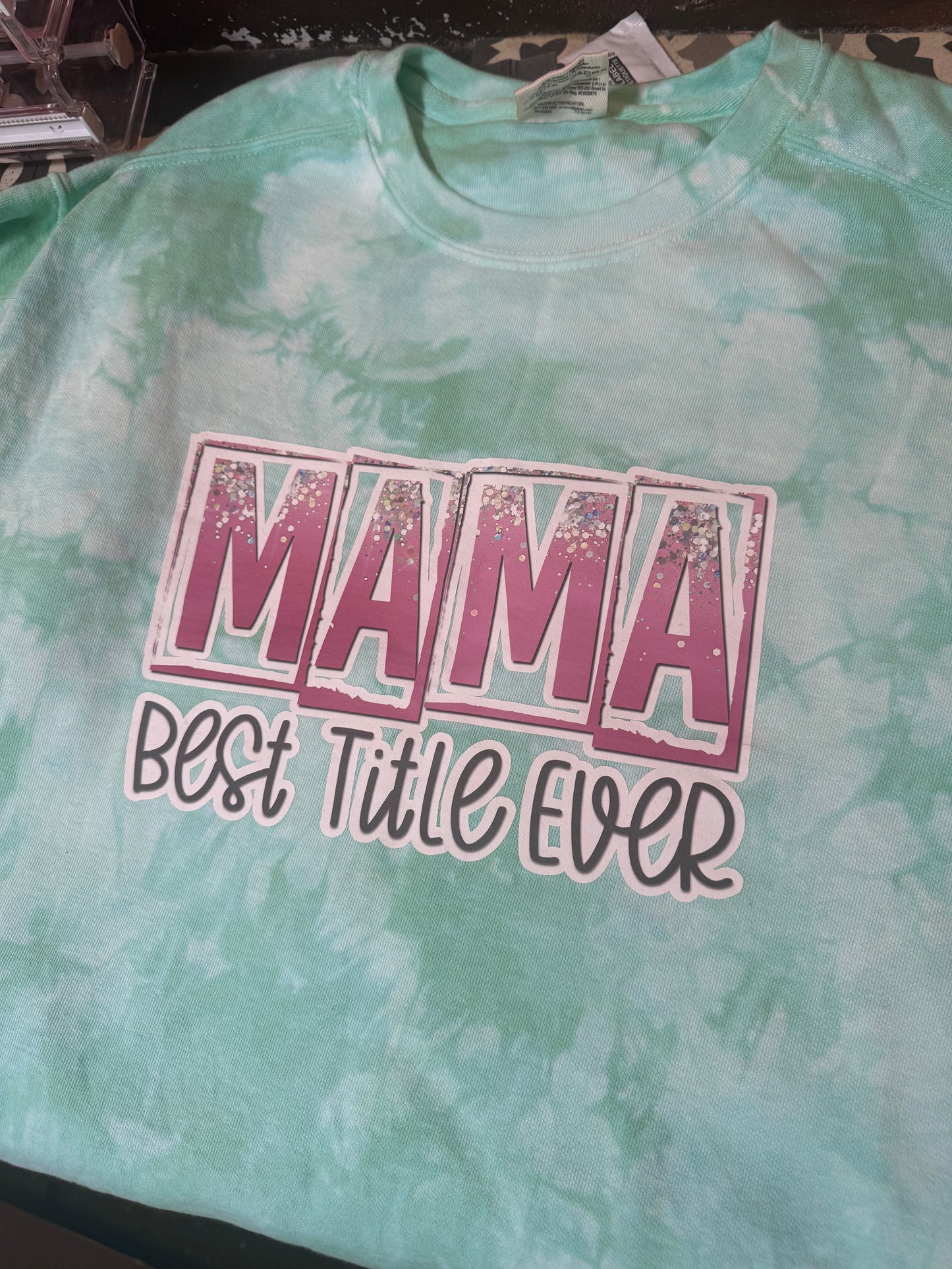 Pink bleached mama use checkout box to note changes in shirt color ONLY