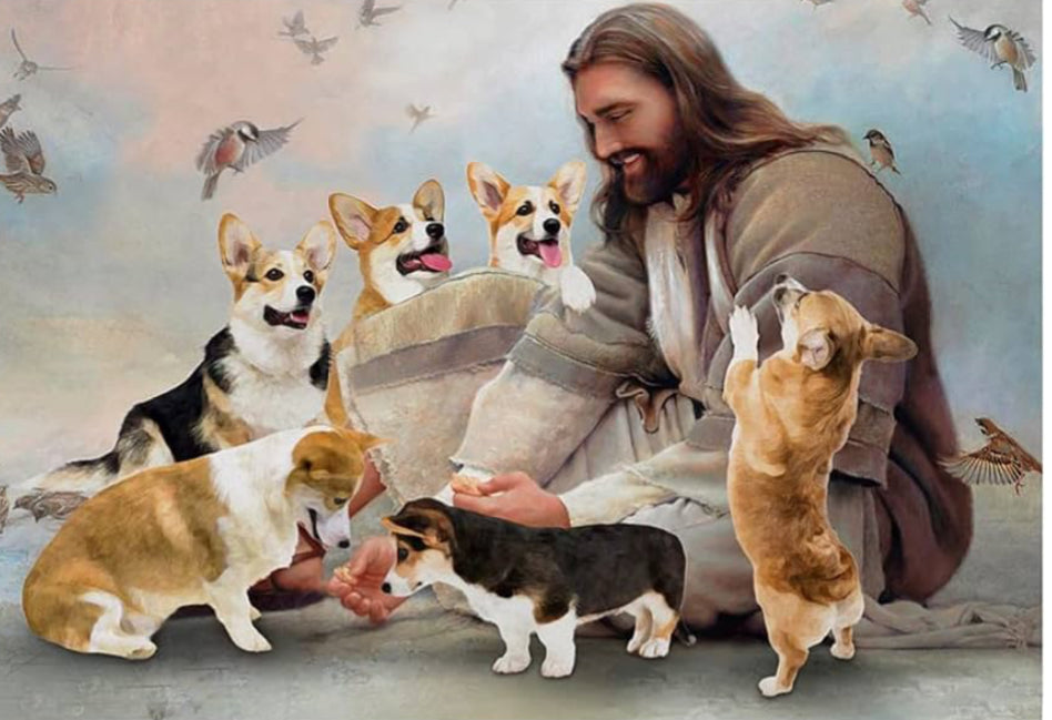 Jesus and corgi