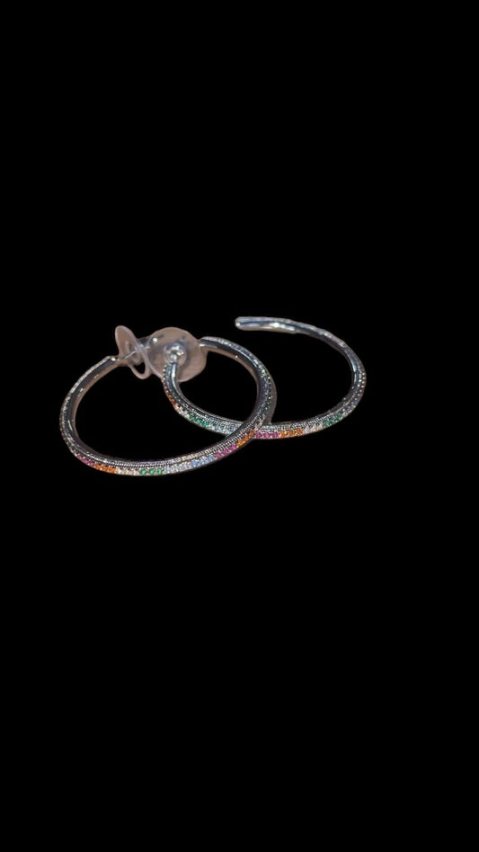 Multicolor Rhinestone Hoops Earrings