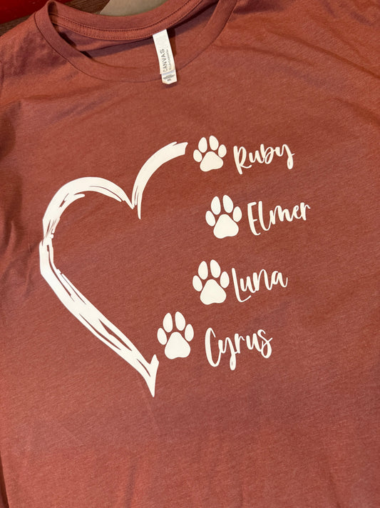 Custom Dog heart Name Shirt