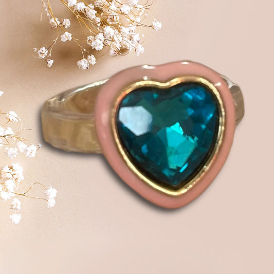 Heart With Blue Rhinestone Ring