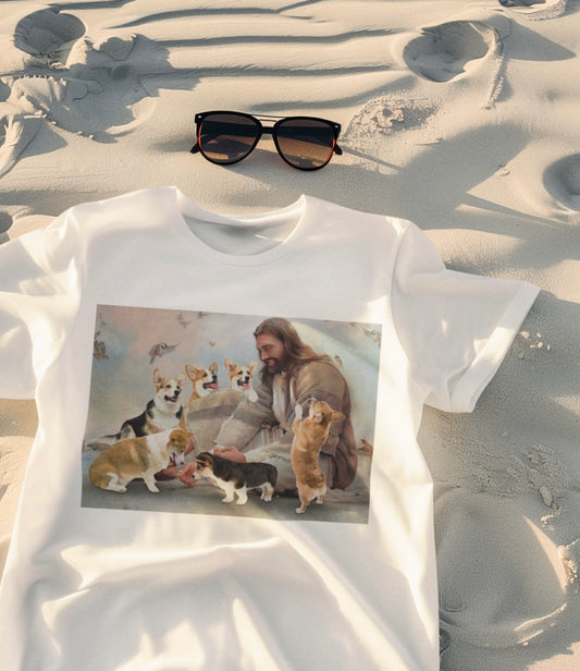 Jesus and corgi