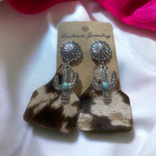 Cowhide Cactus Earrings