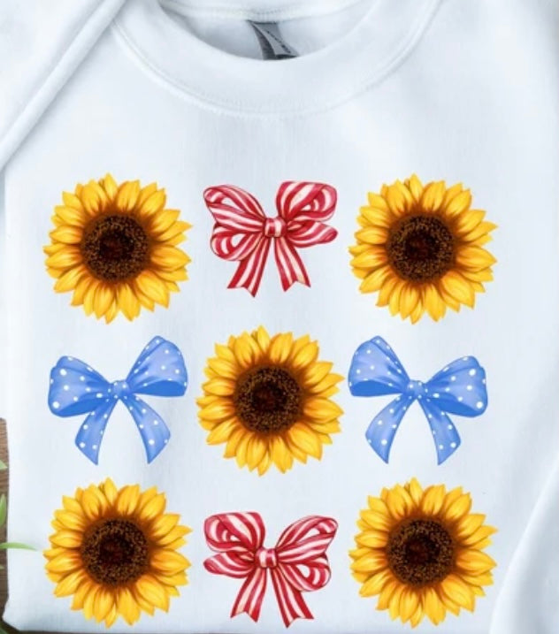 Sunflower With Red & Blue Bows