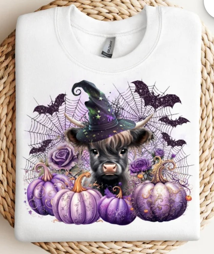 Halloween Cow With Purple Pumpkins