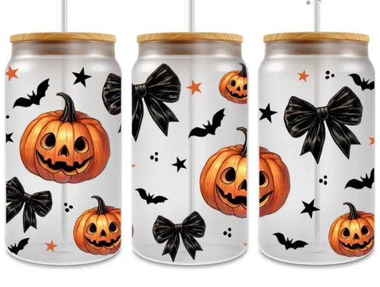 Pumpkin & Bows Glass Cup