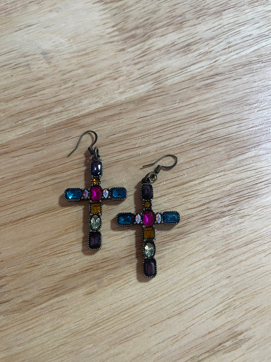 Cross With Colorful Stone Earrings