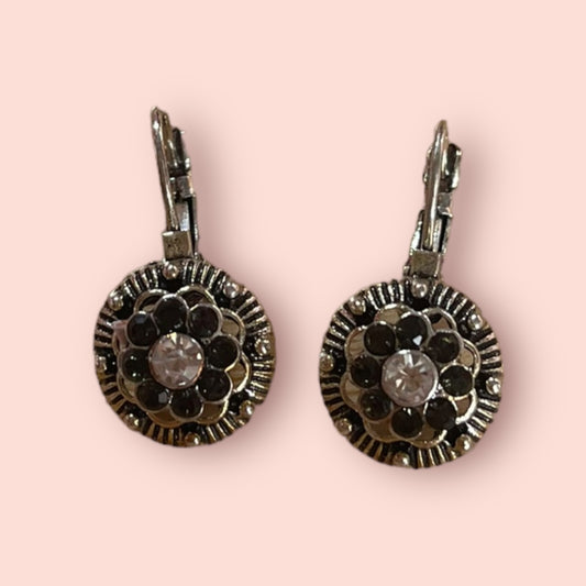 Black & Silver Flower Earrings