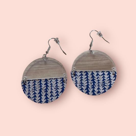 Half Blue and White Earrings